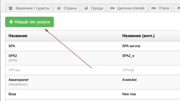 Возможность создания типов услуг в U-ON.Travel