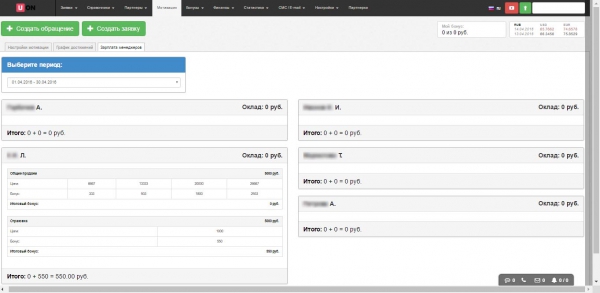 Расчёт бонусов и зарплаты сотрудников турагентства в U-ON.Travel