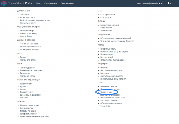 Категория Уровень тура справочника Туры