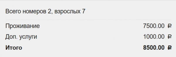 Расчет общего количества номеров и человек при создании индивидуального бронирования на два номера и более