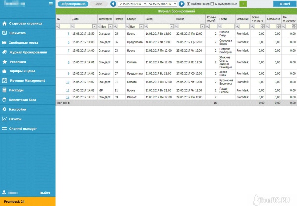 Журнал бронирований Frontdesk24