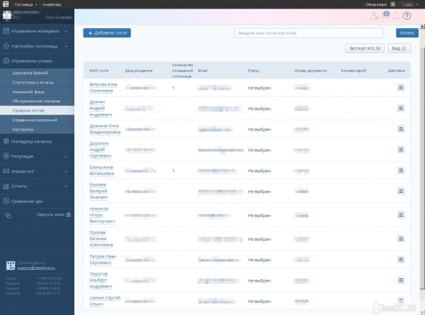 Профили гостей (все поля) в TravelLine: WebPMS