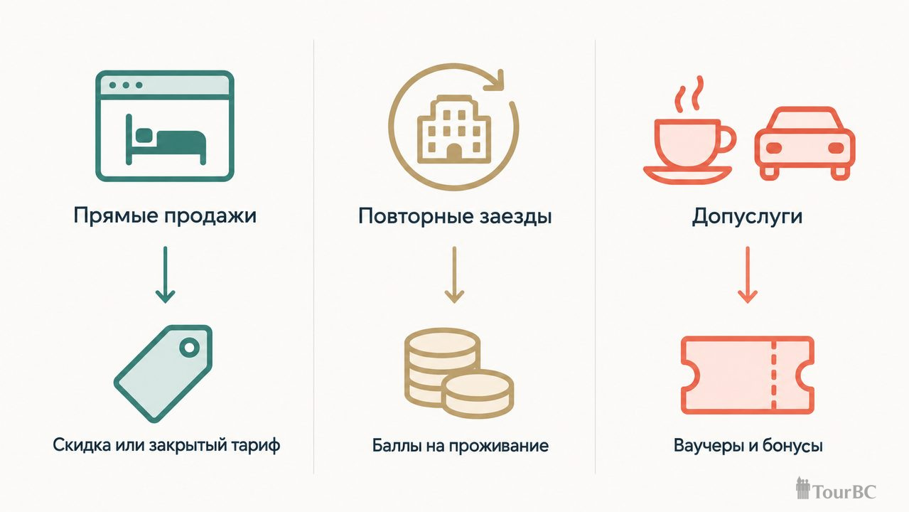 Три задачи программы лояльности и подходящие к ним механики: скидка, баллы, ваучеры