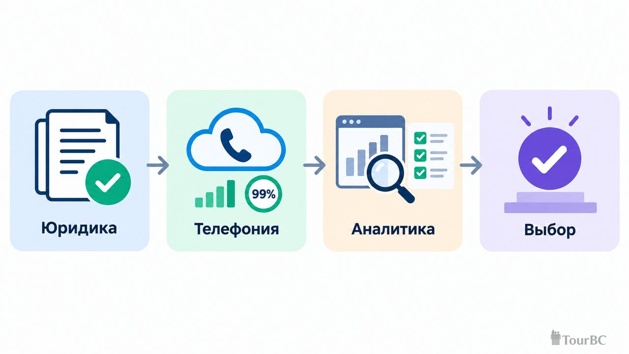 Четыре этапа внедрения: юридика, телефония, аналитика, выбор решения